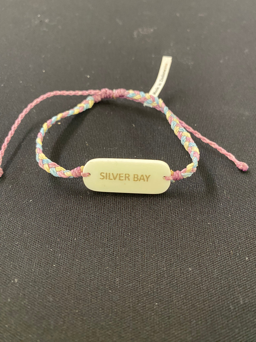 Woven bracelet with Silver Bay and coordinates bead
